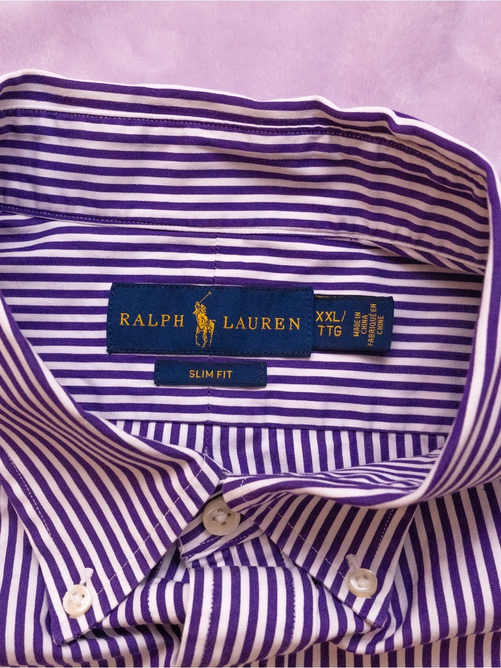 Ralph Lauren Purple and White Striped Slim Fit Button-Down Shirt